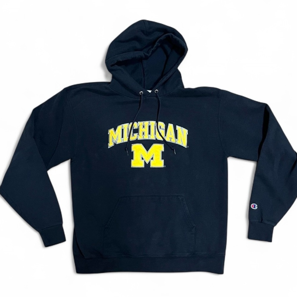 Champion Navy Michigan Hooded Sweatshirt Varsity Preppy Skateboard Vibe Size L